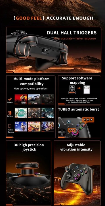 Bezprzewodowy Kontroler Pad Do Gier LENOVO S02 Czarny PC Android iOS Switch