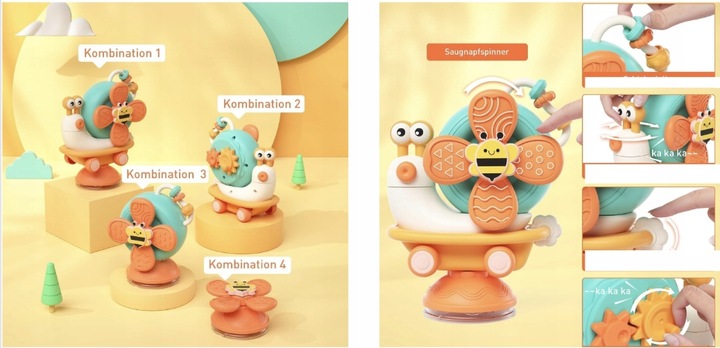 INTERAKTYWNY SENSORYCZNY ŚLIMAK 4w1 SPINER Z PRZYSSAWKĄ DLA NIEMOWLĄT