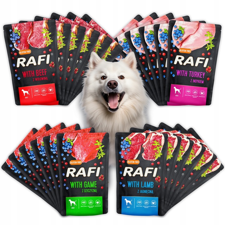 MOKRA KARMA DOLINA NOTECI RAFI ADULT BEZ ZBÓŻ SASZETKA MIX SMAKÓW 24 x