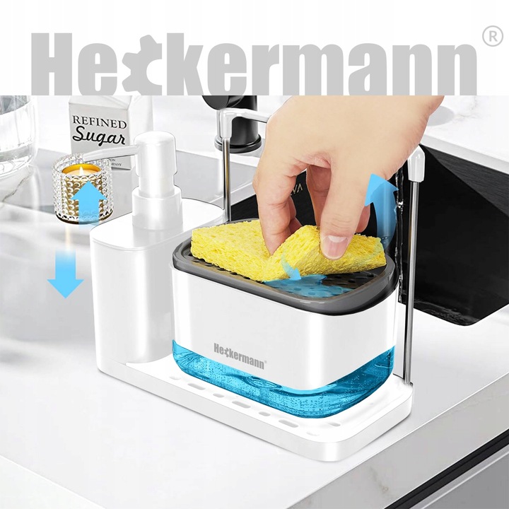 DOZOWNIK NA PŁYN DO MYCIA NACZYŃ MYDŁA POJEMNIK + GĄBKA ORGANIZER DO KUCHNI