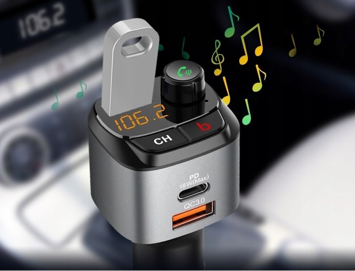 Transmiter FM Bluetooth BT Feegar Szybka Ładowarka QC 3.0 PD MP3 Audio