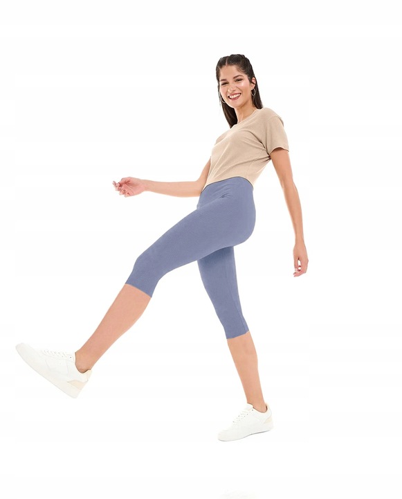 LEGGINSY BAWEŁNIANE KOLARKI getry RYBACZKI 3/4 PRĄŻKOWANE KRYJĄCE - XL/XXL