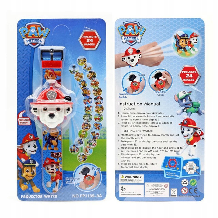 ZEGAREK 3D PSI PATROL Z PROJEKTOREM MARSHALL