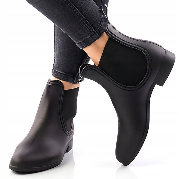 Kalosze damskie krótkie czarne matowe z gumką sztyblety meliski