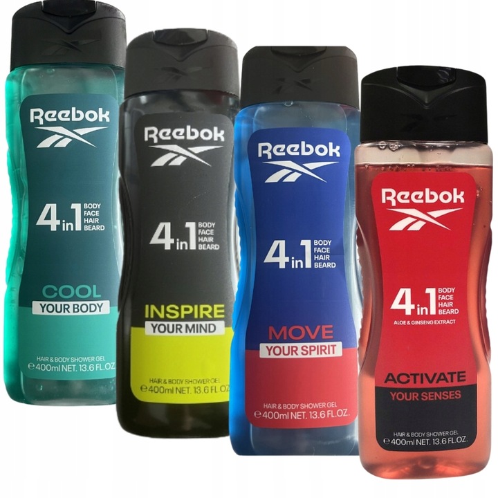REEBOK MEN MĘSKI ŻEL POD PRYSZNIC DLA MĘŻCZYZN 4W1 ZESTAW MIX 4X 400ML