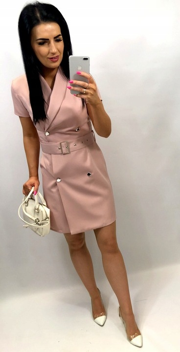 Sukienki Damskie na Komunię Chrzciny Sukienka Elegancka Ołówkowa Róż M