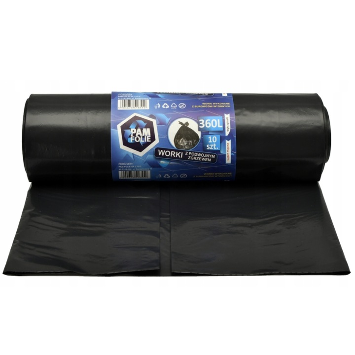 WORKI NA ŚMIECI 360L 100szt Uniwersalne Mocne Grube Czarne Duże Pam Folie