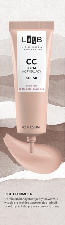 AA LAAB 100% Centella B12 Krem CC korygujący SPF50 nr 02 Medium