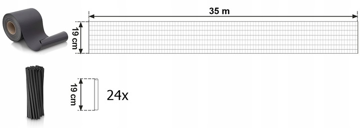 TAŚMA OGRODZENIOWA NA PŁOT OGRODZENIE OSŁONA PANEL 19cmx35m 24 KLIPSY
