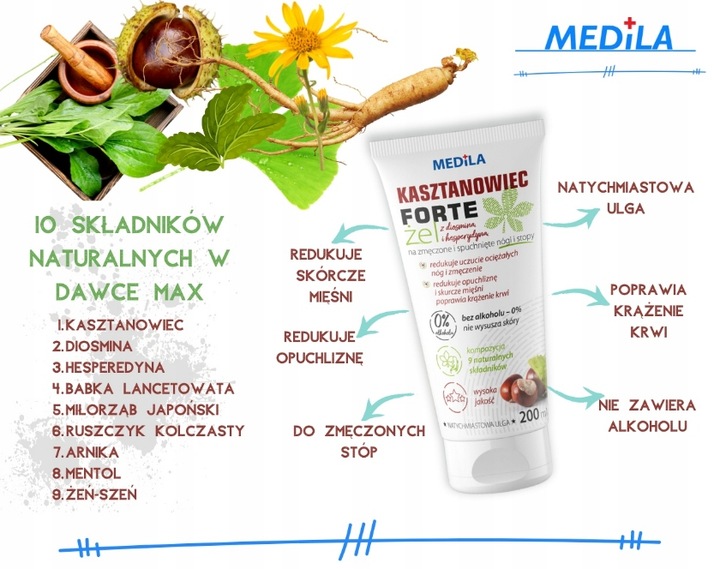 Kasztanowiec Forte żel do nóg na żylaki pajączki i zmęczone nogi 200 ml