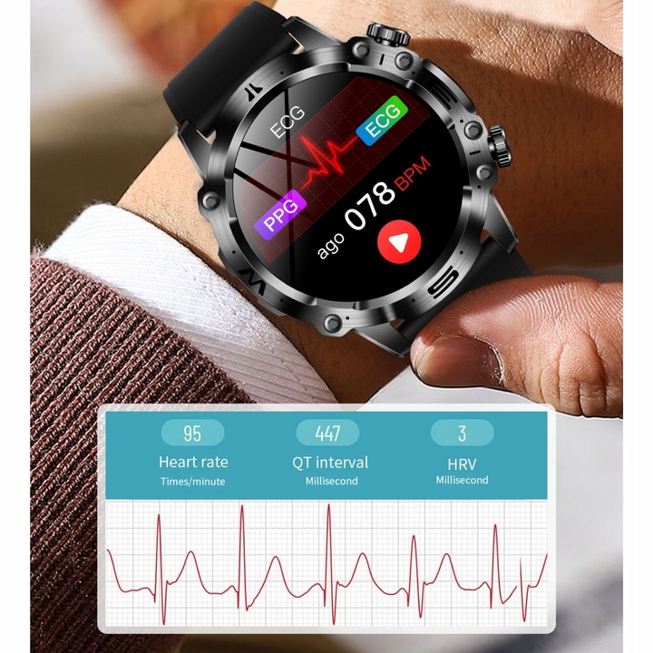 SMARTWATCH ZEGAREK MĘSKI KARDIOWATCH POMIAR GLUKOZY CUKRU EKG MENU POLSKIE