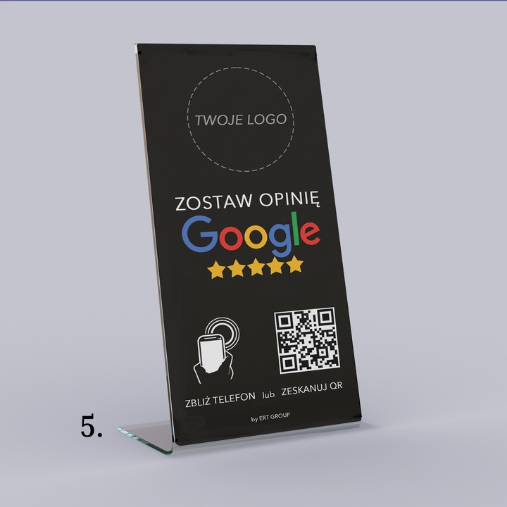 Stojak, STAND NFC, Kod QR do opinii Google Tabliczka Prezenter z logo firmy