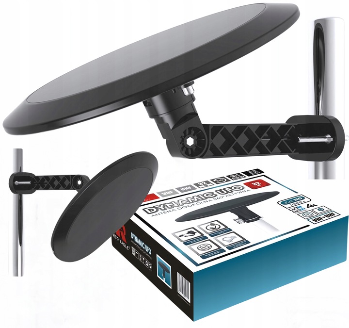 Antena Dynamic UFO DVB-T2 Do TV Naziemnej Zewnętrzna Aktywna Dookólna MUX8