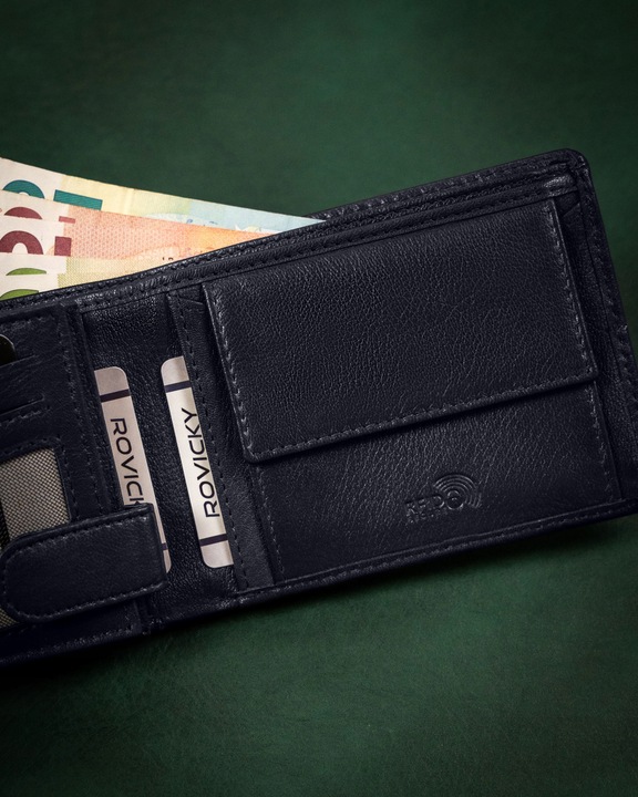 ROVICKY portfel skórzany męski poziomy zapinany RFID na prezent