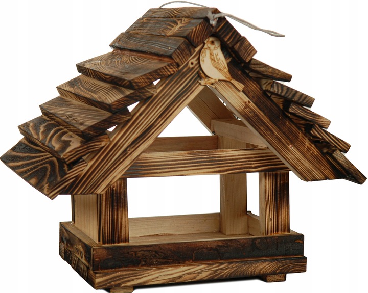 DUŻY Karmnik dla ptaków DREWNIANY XXL Opalany