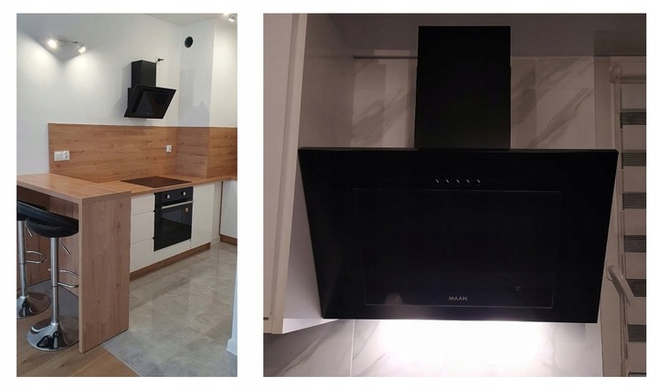 OKAP Kuchenny MAAN VERTICAL 60cm Czarny ŚCIENNY SZKŁO LED CICHY LUX