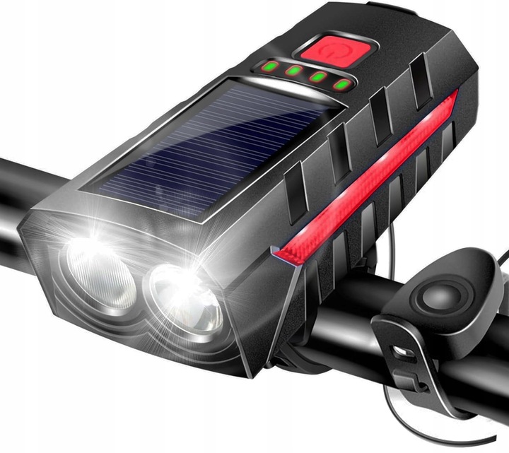 Lampa Rowerowa Lampka Solarna Na Kierownicę USB Zestaw Przód + Tył LED