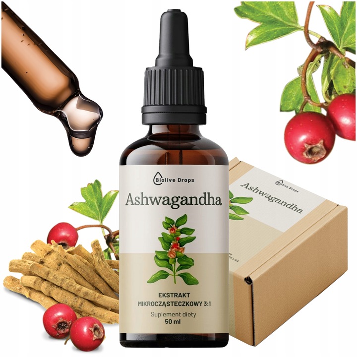 ASHWAGANDHA KROPLE ADAPTOGENY Na Pamięć i Układ Nerwowy Suplement 2 x 50 ml