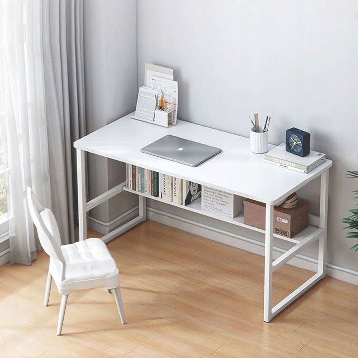 BIURKO KOMPUTEROWE STOLIK LOFT BIAŁE MŁODZIEŻOWE Z PÓŁKĄ NOWOCZESNE