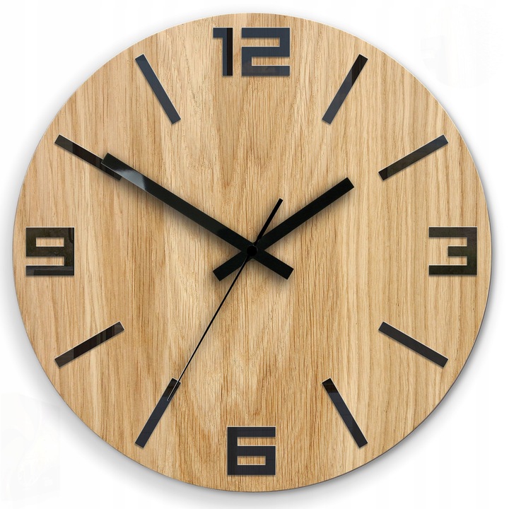 Zegar ścienny drewniany Dębowy ARABIK - 33 cm cichy, zegar do salonu