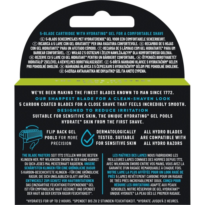 4x Wkłady Nożyki WILKINSON Hydro 5 Sensitive Hydrating Gel