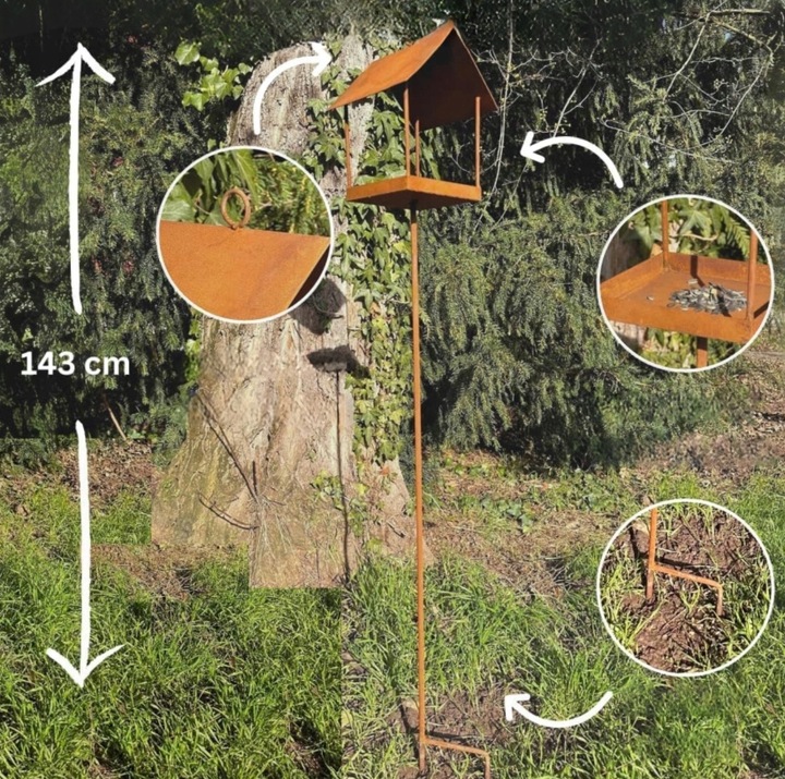 Karmnik dla ptaków stojący rustykalny 158 cm – ozdoba ogrodowa