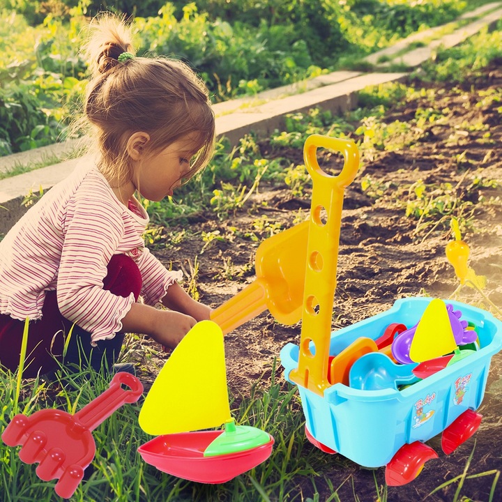 ZESTAW DO ZABAWY W PIASKU PIASKOWNICY WÓZEK TACZKA FOREMKI ŁOPATKI