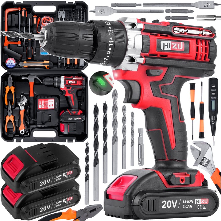 WIERTARKO WKRĘTARKA UDAROWA Z UDAREM ZESTAW NARZĘDZI +2xAKU +BITY