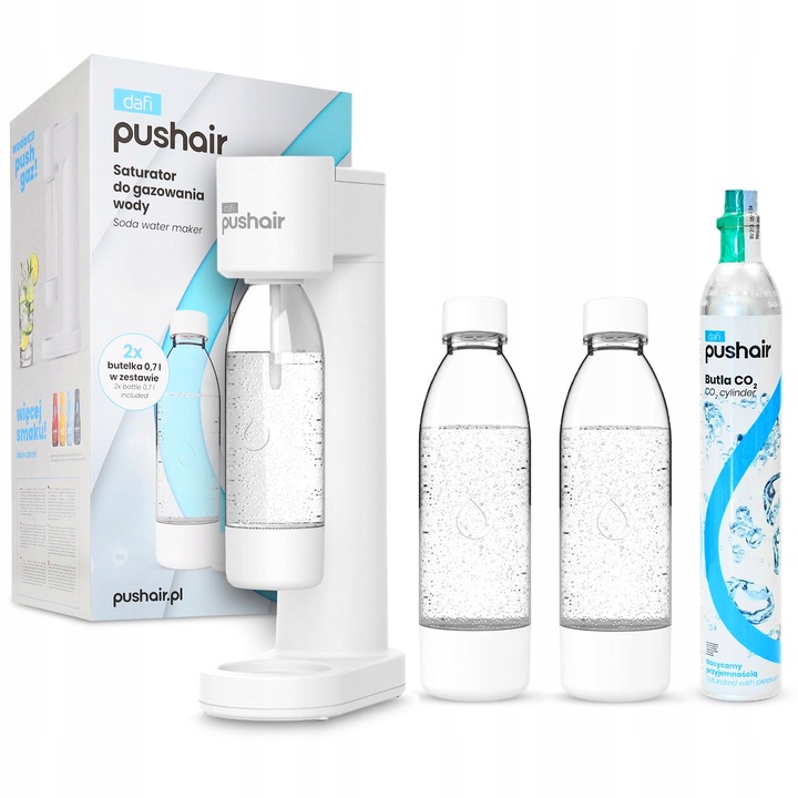 Saturator do wody Dafi PushAir + 2 x butelka 0,7 L + nabój CO2 zestaw
