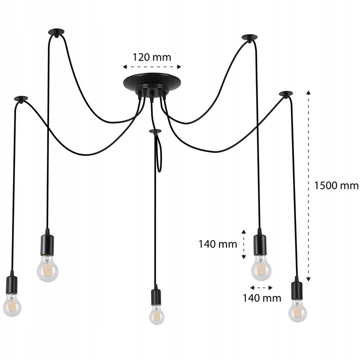 Lampa sufitowa wisząca żyrandol LED 5xE27 oprawa LOFT PAJĄK