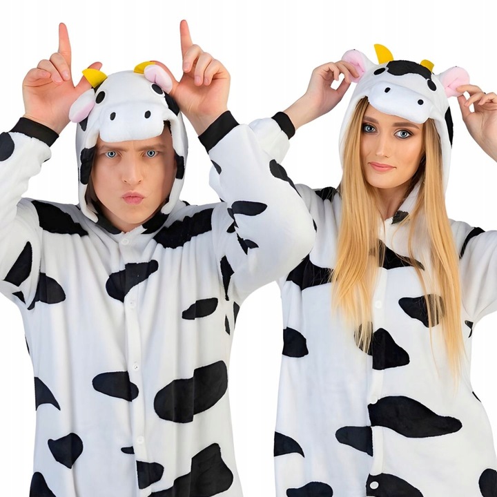 Piżama Onesie Kigurumi Kostium Przebranie Krowa XL: 175-185cm