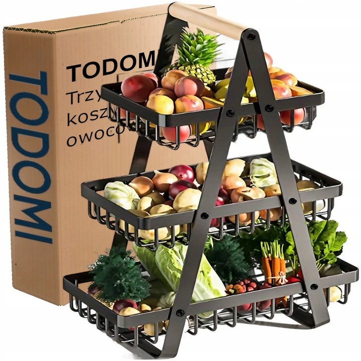 Koszyk TRZYPOZIOMOWY 3 piętrowy na owoce warzywa metalowy czarny Z