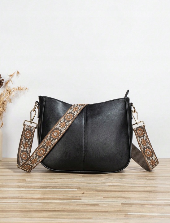 TOREBKA DAMSKA TORBA NA RAMIĘ SKÓRZANA MIEJSKA POJEMNA CZARNA