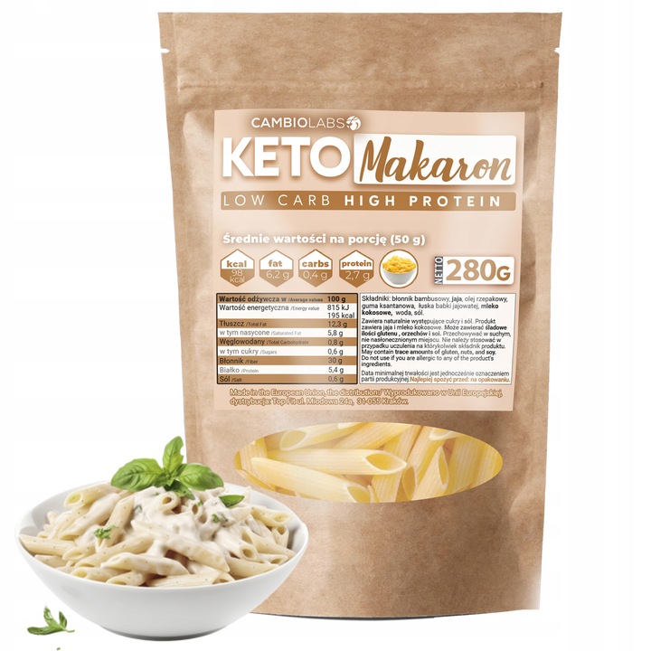 KETO MAKARON PENNE Dieta ketogeniczna CambioLabs bez cukru i węglowodanów