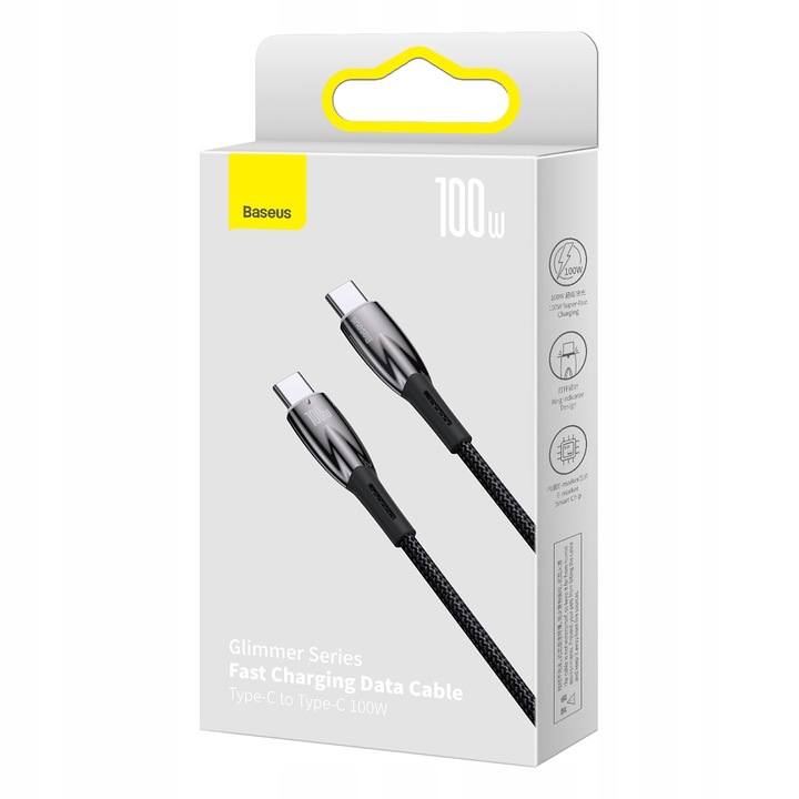 BASEUS kabel Typ C do Typ C PD 100W Glimmer 2m 200cm black wytrzymały oplot