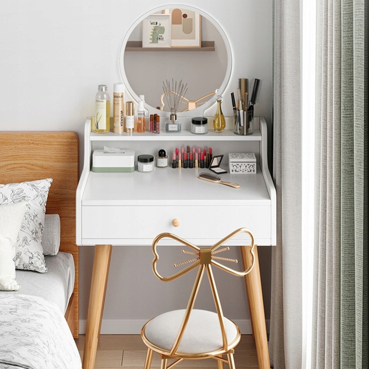 TOALETKA KOSMETYCZNA MAKIJAŻ Z LUSTREM BIAŁA SKANDYNAWSKI LOFT