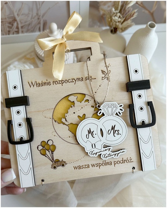 Kartka WALIZKA NA ŚLUB WESELE na pieniądze GRAWER prezent pamiątka