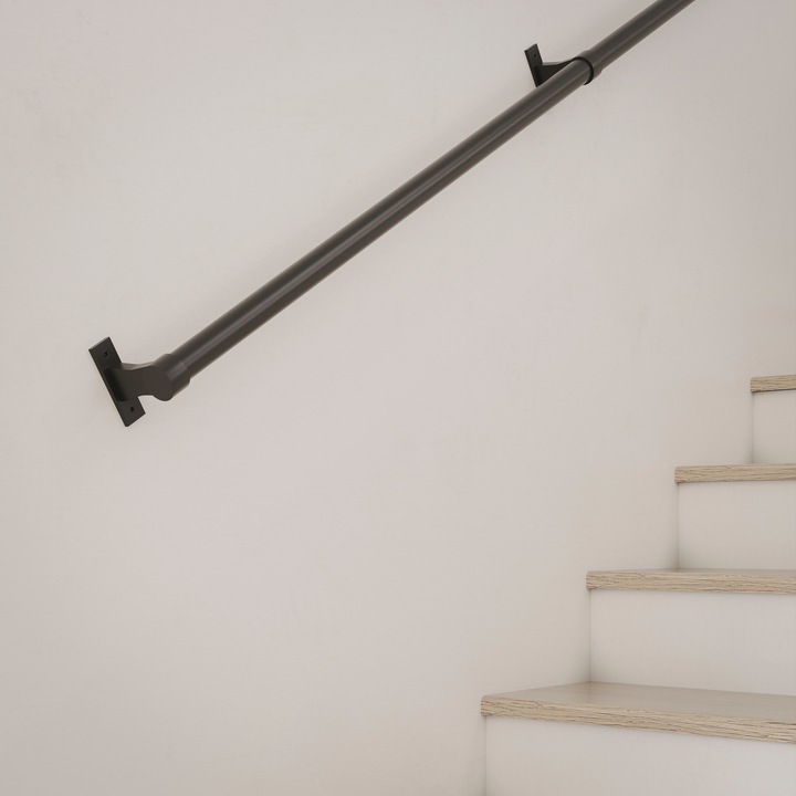 PORĘCZ SCHODOWA BALUSTRADA NA SCHODY UCHWYT CZARNY MAT fi 25mm 200 cm