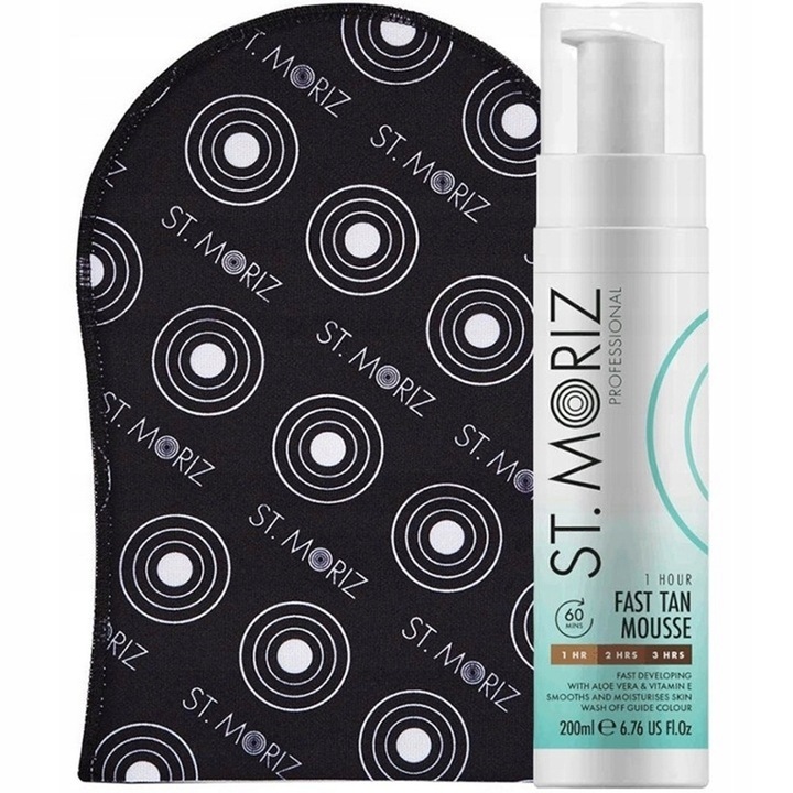 ST. MORIZ Zestaw Fast Tanning Mousse Mus Samoopalacz 200ml + Rękawica