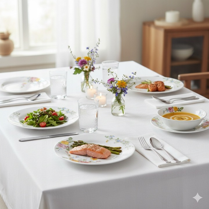 KOMPLET ZESTAW SERWIS OBIADOWY TALERZE 18el 6 OSÓB wzór kwiaty NA PREZENT