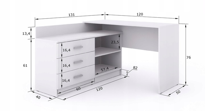 Funkcjonalne biurko narożne Omega - 3 szuflady - grafit / dąb artisan