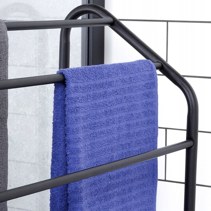 Stojak NA RĘCZNIKI wieszak łazienkowy podłogowy stojący czarny + półka