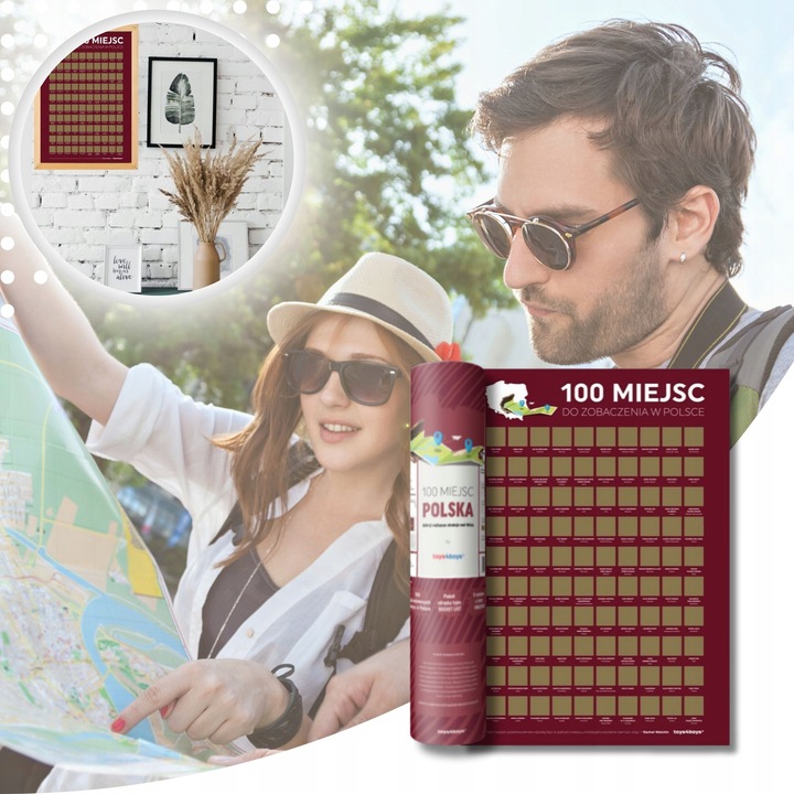 MAPA ZDRAPKA PLAKAT BUCKET LIST 100 MIEJSC POLSKA PREZENT NA URODZINY