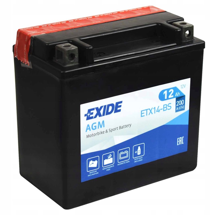 EXIDE AGM ETX14-BS / YTX14-BS 12V 12Ah 200A L+
