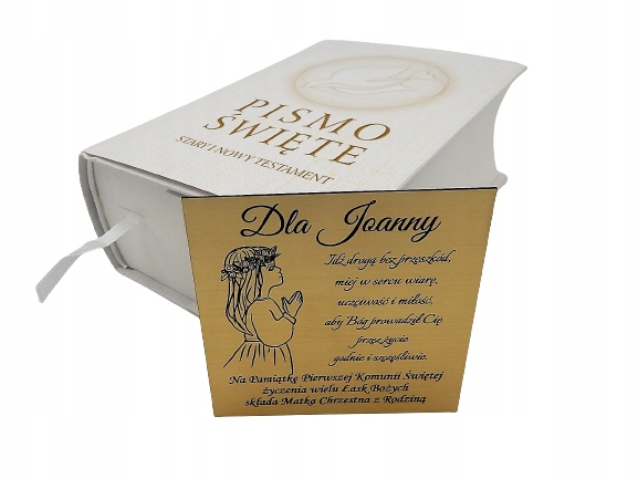 PISMO ŚWIĘTE NA KOMUNIĘ BIBLIA Z GRAWEREM PAMIĄTKA PIERWSZEJ KOMUNII CHRZTU