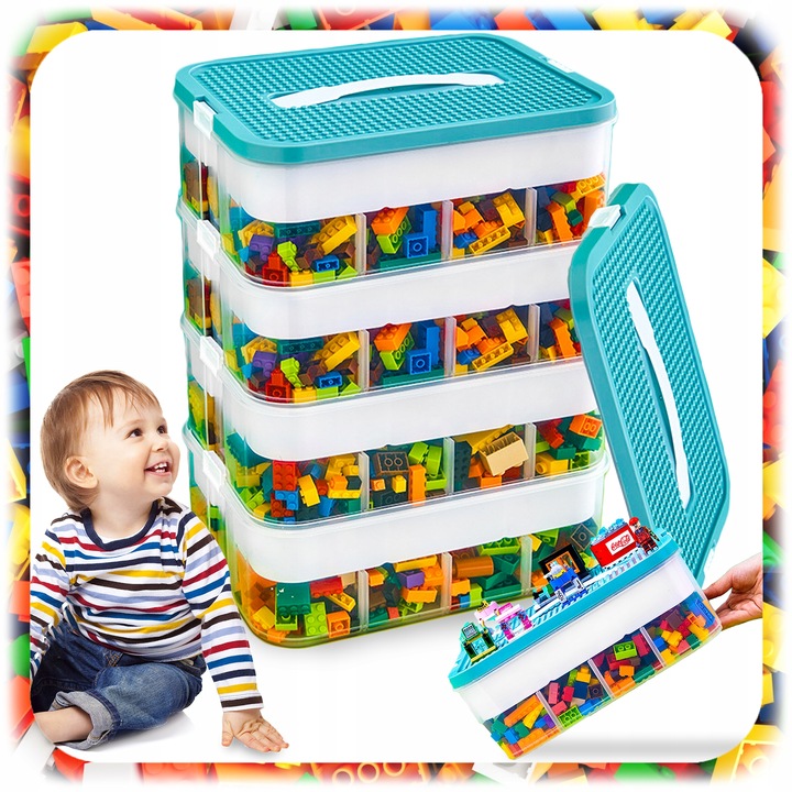 POJEMNIK na Klocki LEGO 4-PIĘTROWY WARSTWOWY ORGANIZER z Przegródkami 24 L
