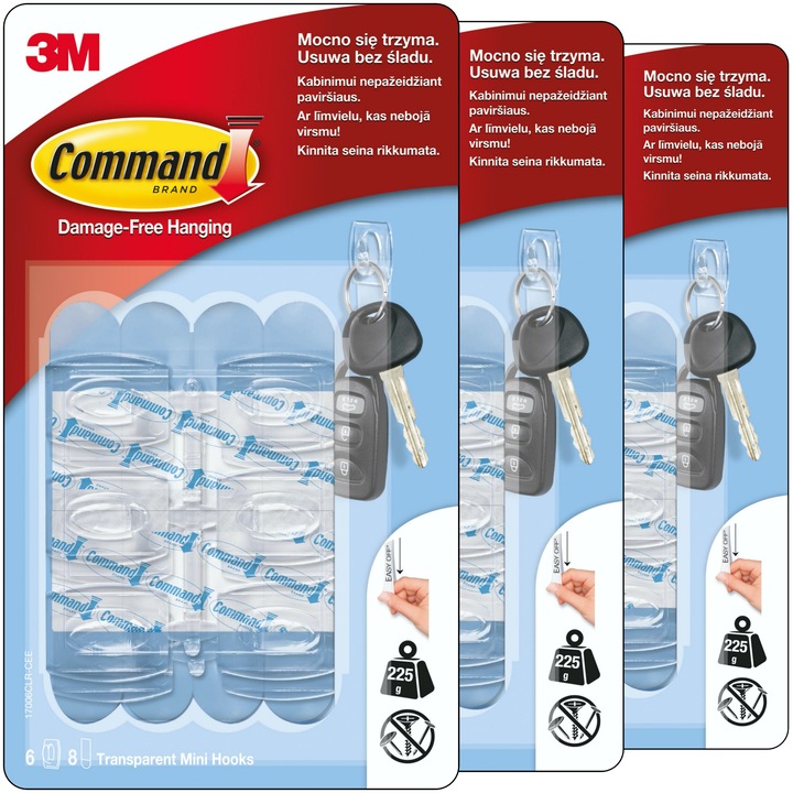 Haczyki Samoprzylepne COMMAND Przezroczyste bez wiercenia zestaw 18
