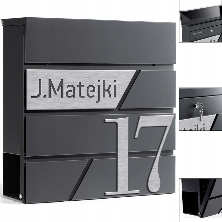 DUŻA SKRZYNKA NA LISTY Z ADRESEM NUMEREM DOMU | SERBRNA ANTRACYT RAL