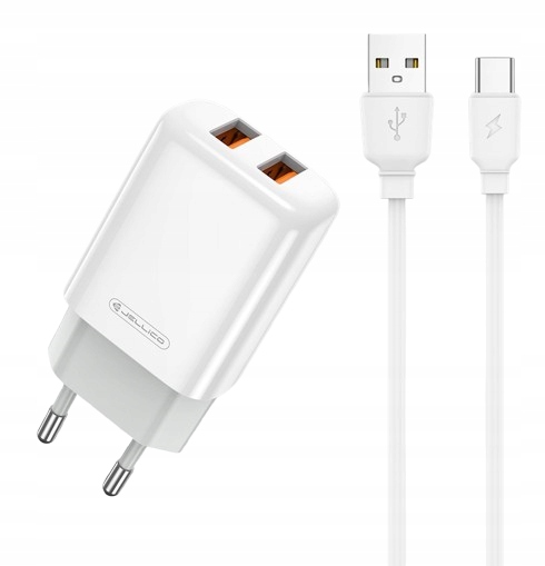 JELLICO| SZYBKA ŁADOWARKA 2x USB 2.4A + KABEL USB/TYPE-C 1-METR