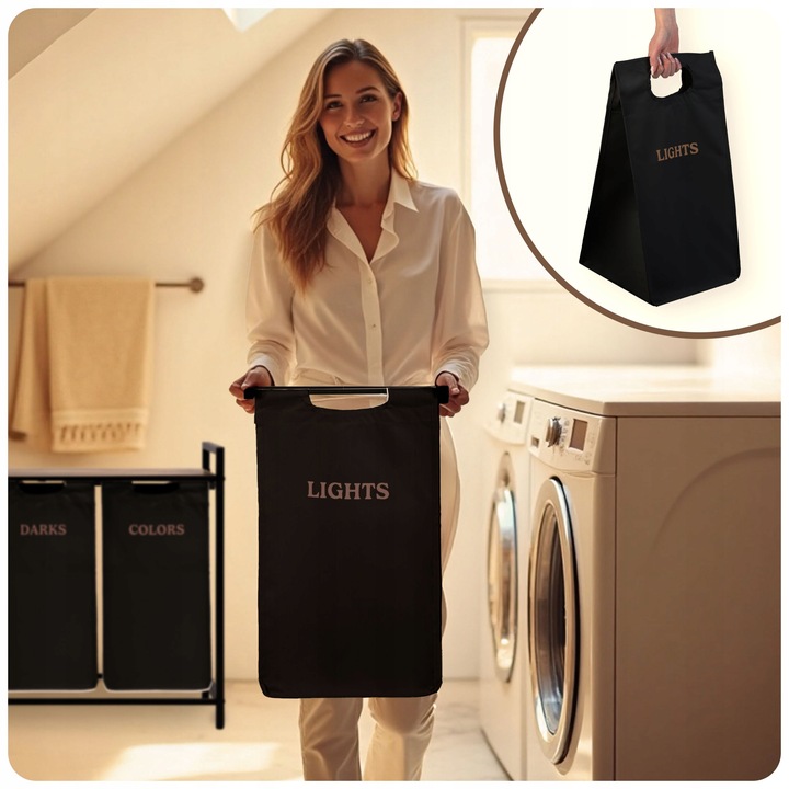 KOSZ NA PRANIE TRZYKOMOROWY BIELIZNĘ DUŻY POJEMNIK Z POKRYWĄ 3 KOMORY